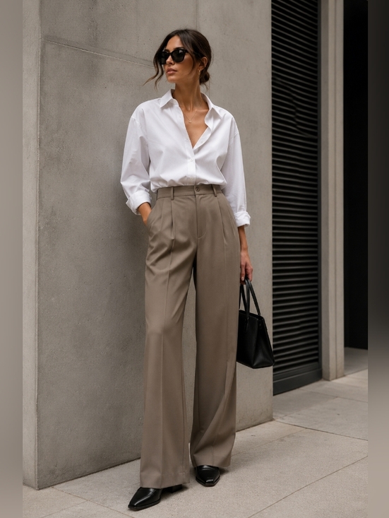 Zanella Pants - Zanella Taupe Wide-Leg Pleated Trousers